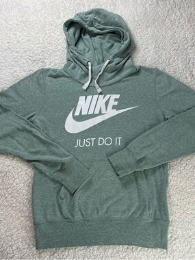 Nike Women S Mint Just Do It Logo Kangroo Pocket Lightweight Pullover Hoodie